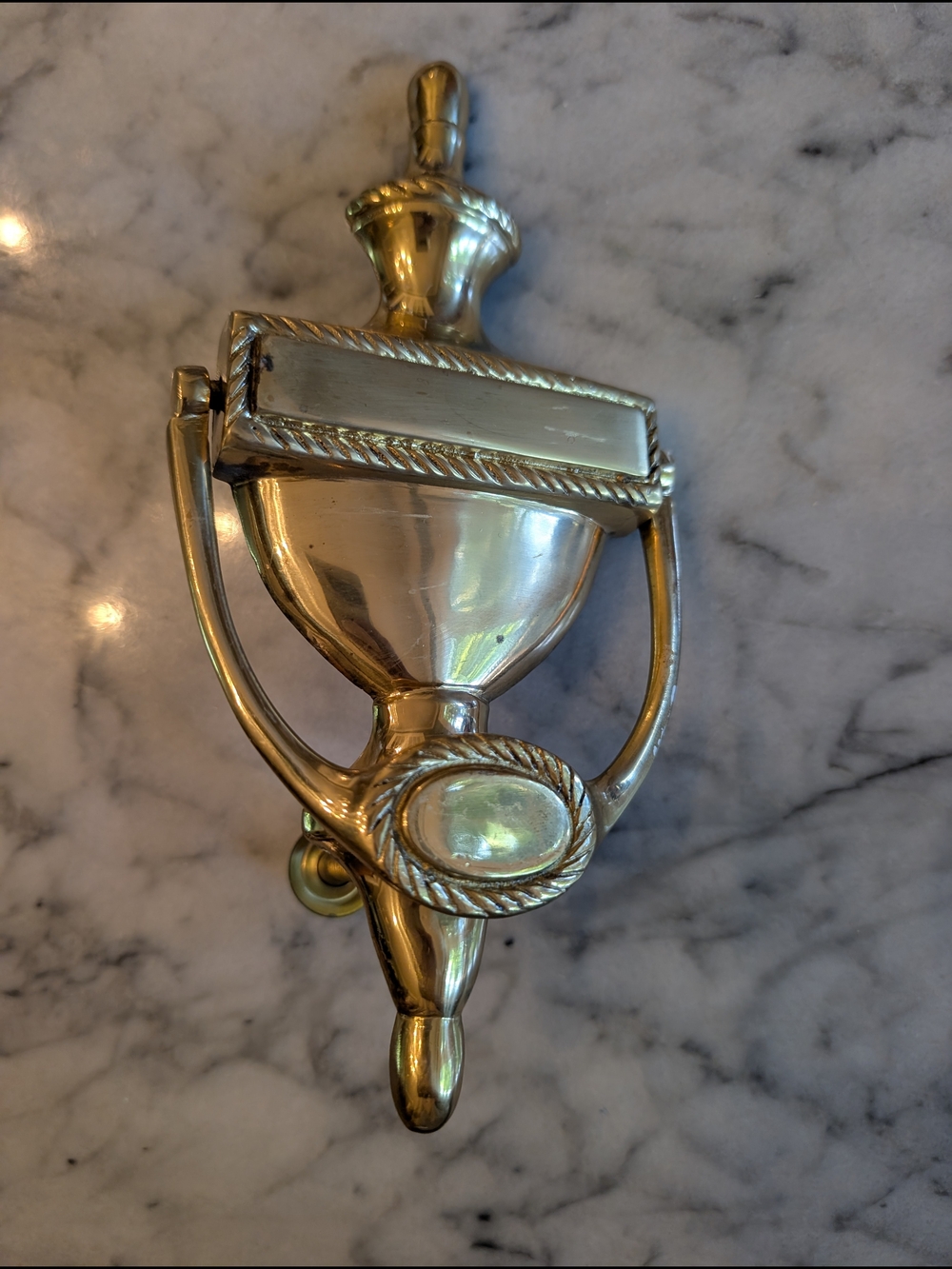 Vintage Solid Brass Neoclassical Urn & Rope Door Knocker Architectural Decor